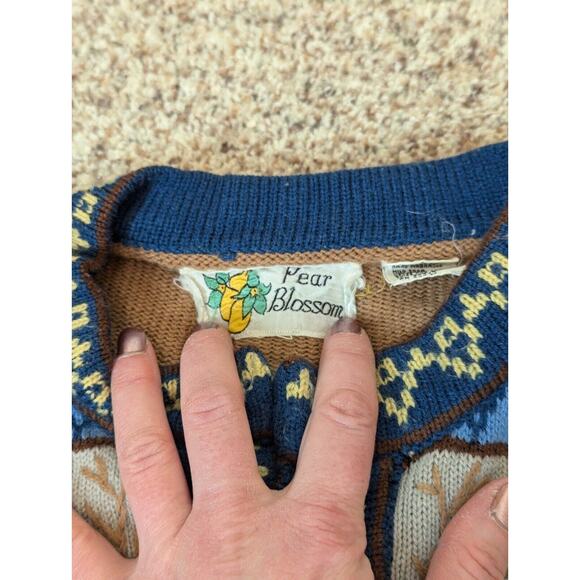 Vintage 1980s Knit Cardigan Sweater Sm Brown Open Front Wrap Belted Cottagecore - Picture 9 of 13